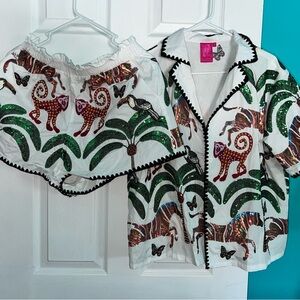 QUEEN OF SPARKLES Rainforest - Top Small and Bottoms Medium - Review all photos